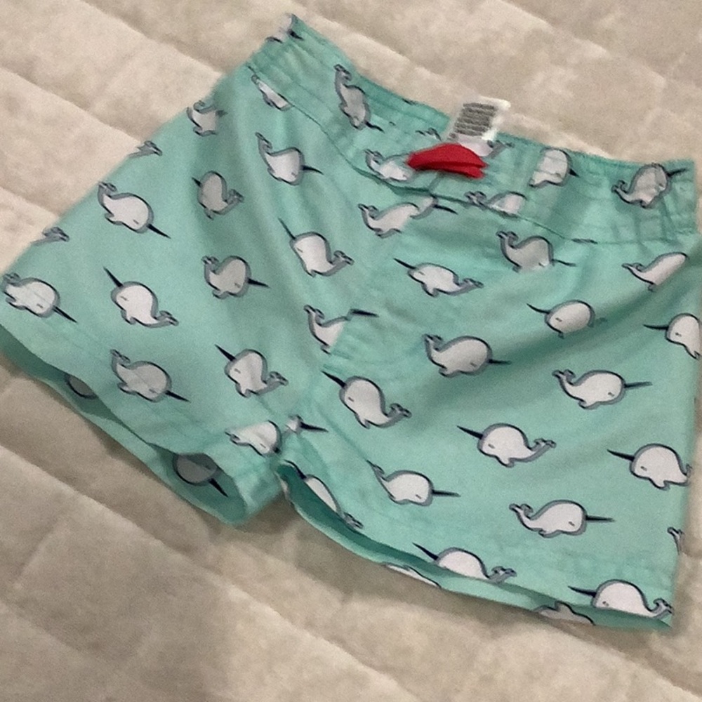 Boys Mint Narwhal Print Swim Shorts